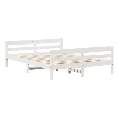 (white, x cm) vidaXL Bed Frame with Headboard Bed Base Mattress Foundation Solid Wood Pine