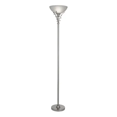 Satin Silver Scroll Floor Stand Frosted Glass