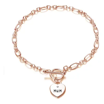 Rose Gold Plated Mum Charm Bracelet Created with Zircondia Crystals