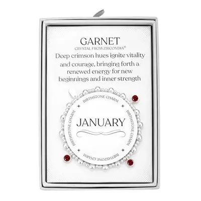 Philip Jones January (Garnet) Birthstone Stretch Charm Bracelet with Quote Gift Box