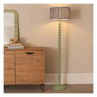 ValueLights Bobbins Ruched Powder Blue Shade Sage Green Floor Lamp