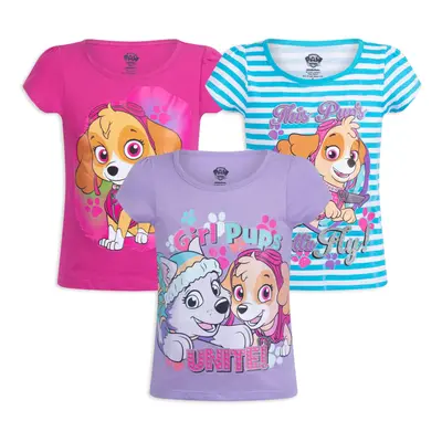 Paw Patrol Nickelodeon Girl's 3-Pack Short Sleeve Graphic Tee Shirt Se