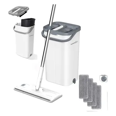 FurnitureXtra Mop and Bucket Set. Microfibre Flat Mop for Wet & Dry with Stainless Steel Handle,