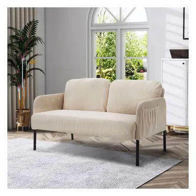 2-Seat Off-White Corduroy Sofa for Living Room