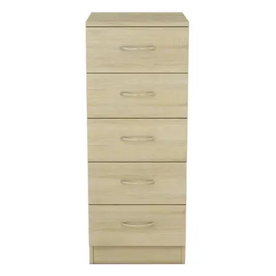 (5 Drawer Tall Narrow-With Metal Handles, Oak) NRG Chest of Drawers With Metal Handles Bedroom F