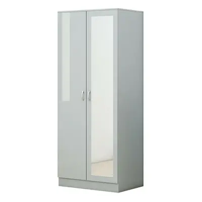 (Grey) FWStyle Chilton Door Mirrored Gloss Wardrobe