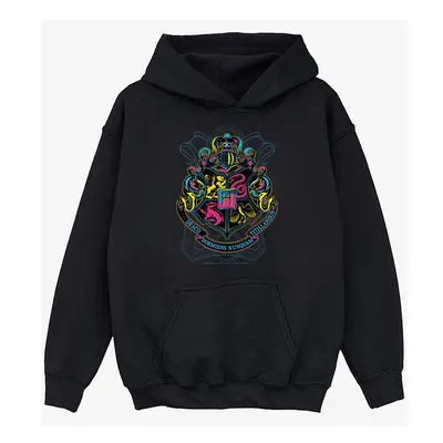 (9-11 Years, Black) Harry Potter Girls Hogwarts Crest Cotton Hoodie