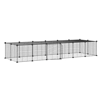 (28-panel with door, 1.5 cm) vidaXL Pet Cage with Door Black Steel Rabbit Hutch 1.5 cm/4.3 cm Mu