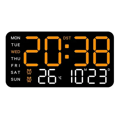 (Black+Orange) Multifunctional LED Digital Wall Clock - Borderless, Hanging or Standing Display 