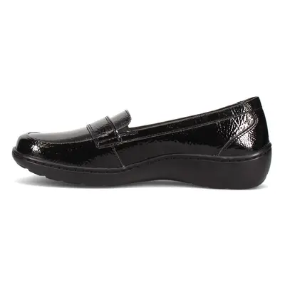 Clarks Women's Cora Daisy Loafer Black Synthetic Crinkle Patent Synth