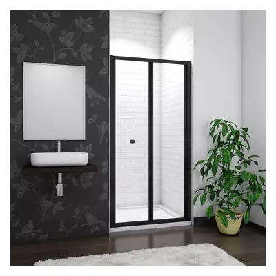 (760mm (No Side Panel)) Matt Black Bifold Framed Shower Door (No Tray)