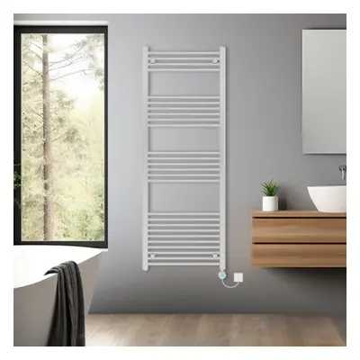 (Chrome, 1600x600mm) Pre-filled Bathroom Straight Electric Heated Towel Rail Radiator Thermostat