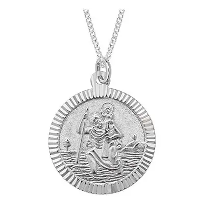 Aeon Real Sterling Silver St Christopher Medal Pendant Necklace For Women and Men. Adjustable Ch