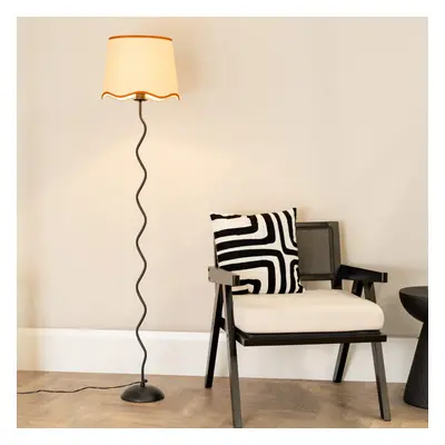 ValueLights Wiggle Black Linen Scallop Rust Trim Tapered Floor Lamp