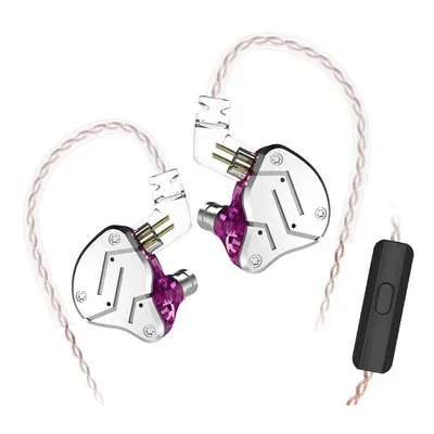 (Purple, With-Microphone) Dynamic Balanced Armature Driver Earphone Noise Cancelling 3.5mm Wire 