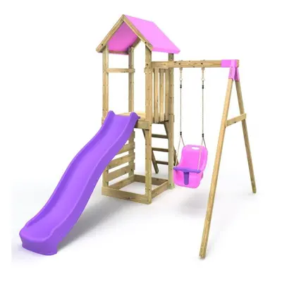 (Rosa Pink) Rebo Adventure Wooden Climbing Frame, Swing Set and Slide