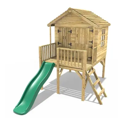 (Nightingale, Green) Rebo 5FT x 5FT Childrens Wooden Garden Playhouse on Deck with 6ft Slide