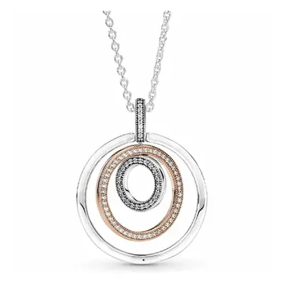 925 Sterling Silver Two-tone Circles Signature Pave & Beads Pendant & Necklace For Bead Charm DI