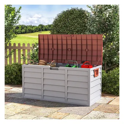 Brown&Grey Waterproof Large Plastic Garden Storage Box with Wheels 290L