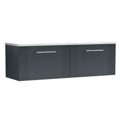 Retro Drawer Wall Hung Vanity Unit with Sparkling White Laminate Worktop - 1200mm - Satin Soft B