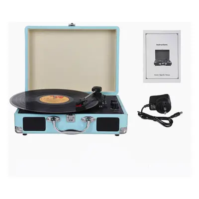 (Blue) Vinyl Turntable Record Player LP Disc 33/45/78 RPM Bluetooth Portable Leather Gramophone 