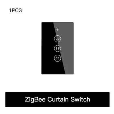 (US Black) 433MHz Smart Touch Curtain Switch Roller Blinds Shutter Wireless Control Relay Status