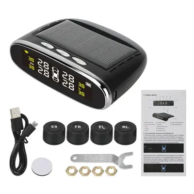 (External) Solar Power TPMS Temperature Alert LCD Display Car Tire Pressure Alarm Monitor System