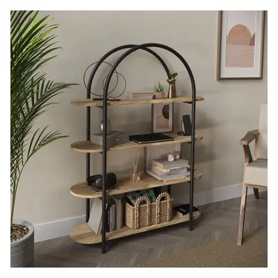 (Oak) Tier Wooden Shelving Arched Industrial Storage Bookcase Shelves