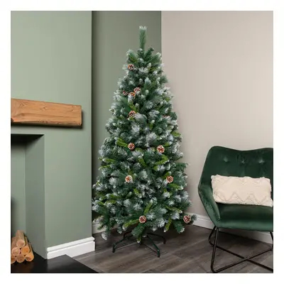 6ft (1.8m) Frosted Glacier Pine Snow Tipped Christmas Tree with Pinecones