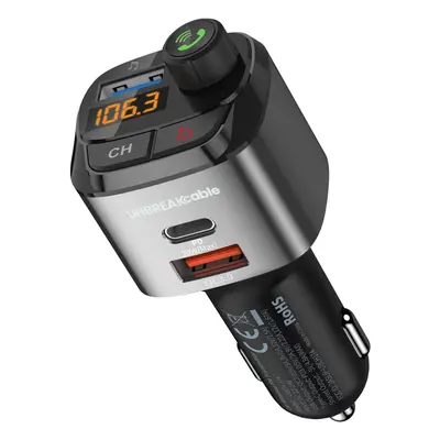 UNBREAKcable Bluetooth FM Transmitter for Car, Wireless Bluetooth 5.0 FM Radio Adapter, Car Char