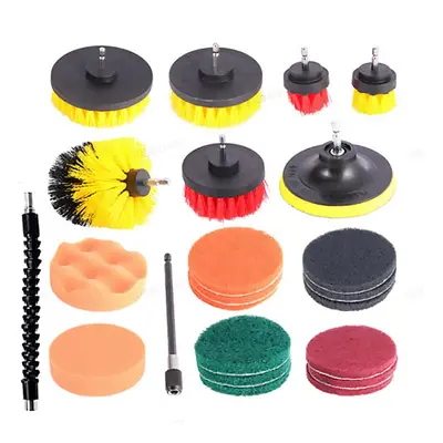 (Yellow) 23pcs Cleaning Drill Brush Cleaner Combo Tool Kit Electric Drill Power Scrubber