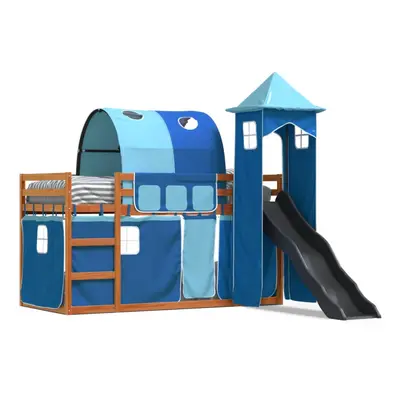 (brown and blue, x cm) vidaXL Bunk Bed with Slide and Curtains Twin Sleeper