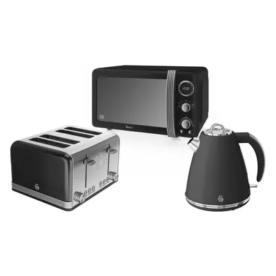 (Black) Swan Retro 800W Digital Microwave, 1.5L Jug Kettle & Slice Toaster