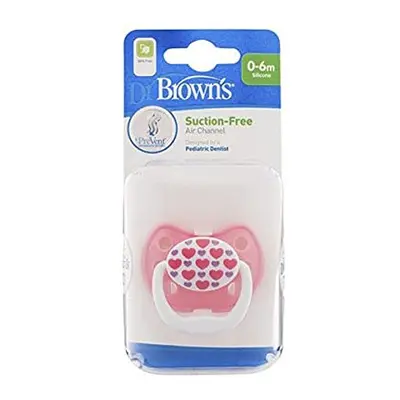 Dr Brown's Prevent Soother (Stage 1, to Months, Pink Heart, Girl)