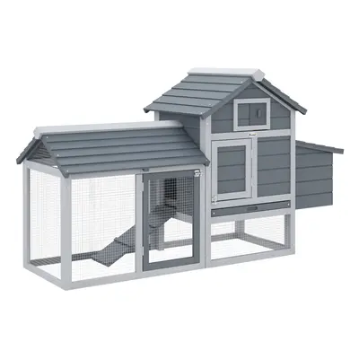 PawHut Chicken Coop Hen Cage Small Animal Hutch Nesting Box Outdoor Run Grey