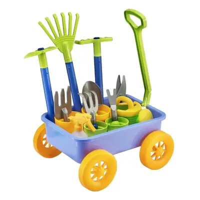 deAO Pull along Kids Wagon Wheelbarrow and Gardening Tools Play Set Includes Accessories and Pla