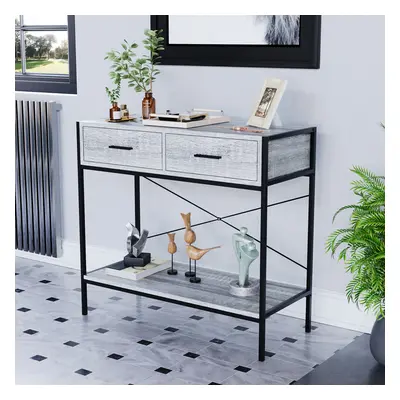 (Grey) Brooklyn Industrial Drawer Console Table Shelf