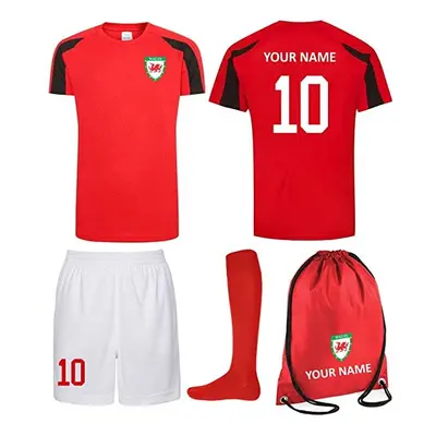 (12-13 Years) ProspoÂ® Kids Personalised Red & White Wales Style Football Kit Bag Youth Football