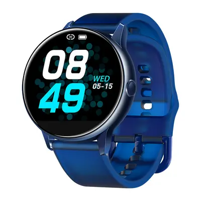 (Blue-Silicone) Real Full Touch Screen Quick Release Strap IP68 Heart Rate O2 Facebook Reminder 