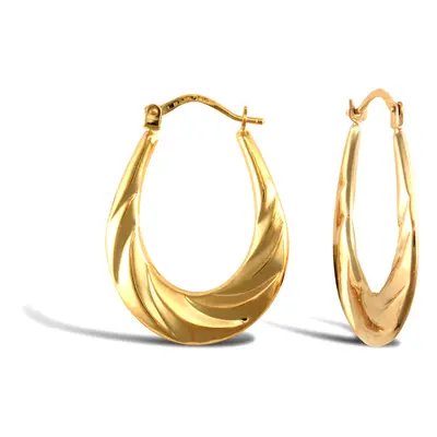 Jewelco London Ladies 9ct Yellow Gold Tear Drop Twisted Croissant Creole Earrings - JER762