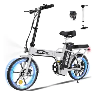 (White) Hitway Electric Bike BK5S - 16Inch Foldable City E Bike with 10.4Ah Removable Battery