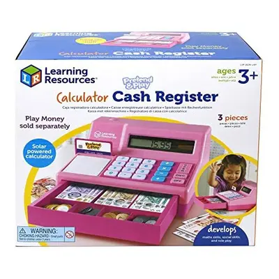 Learning Resources Pretend & Play Calculator Cash Register Pink Cash Register Toy for Kids, Pret