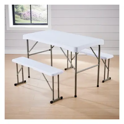 Home Source Indoor Outdoor Folding Bench and Table Set White