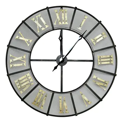 Charles Bentley Wrought Iron Outdoor Garden Metal Clock Antique Brass Roman Numerals - Black & A