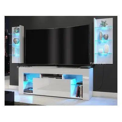 (Blue LED Lights) Gloss & Matt Living Room Set TV Stand Display Cabinets MilClif LED Lights