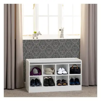 Portland Shoe Bench in White with Steel Grey Fabric Bench Seating