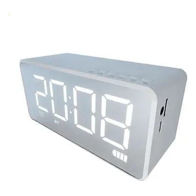 (Pink) Bluetooth Speaker Alarm Clock Mirror LED Digital FM Radio TF AUX Desktop Wireless Speaker