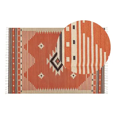 Cotton Kilim Area Rug x cm Orange GAVAR