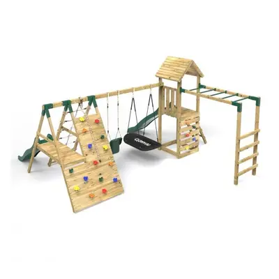 (Cairngorm) Rebo Wooden Climbing Frame with Swings, Slides, Up & over Climbing wall and Monkey B