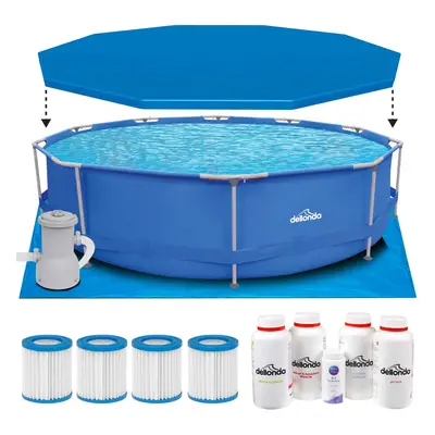 12ft Steel Frame Swimming Pool Round with Accessories, Blue - DL138